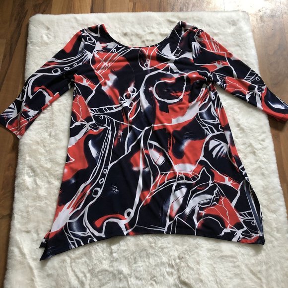 Clara sun woo abstract pattern blouse top 3/4 sleeve size small - Picture 3 of 8